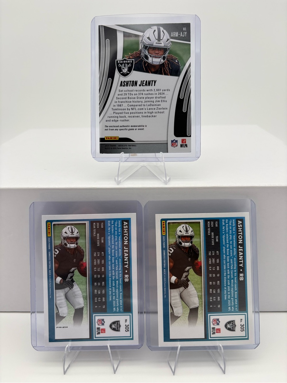Donruss 2025 Ashton Jeanty Las Vegas Raiders Rated Rookies /Patch Rookie 3 Cards - Picture 2 of 2